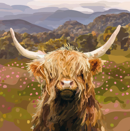 Highland Cow Heather Greeting Card (Blank)
