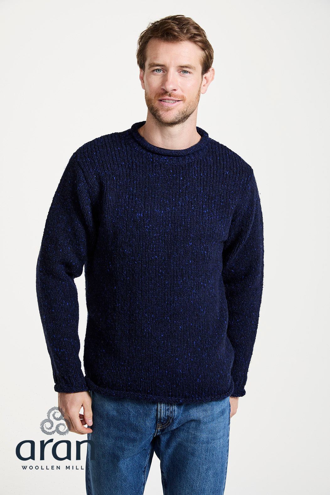 Donegal Tweed Roll Neck Sweater | Navy