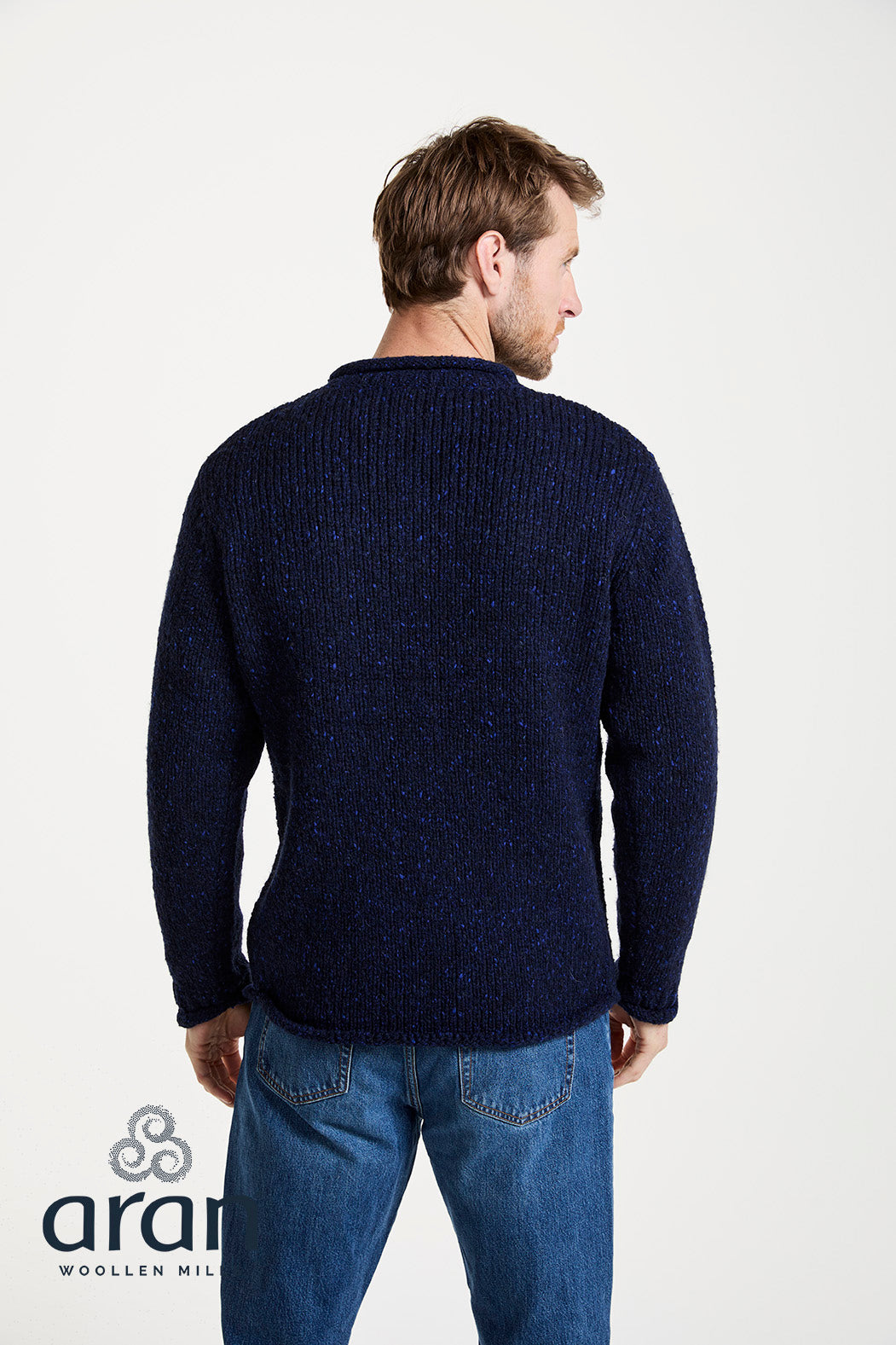 Donegal Tweed Roll Neck Sweater | Navy