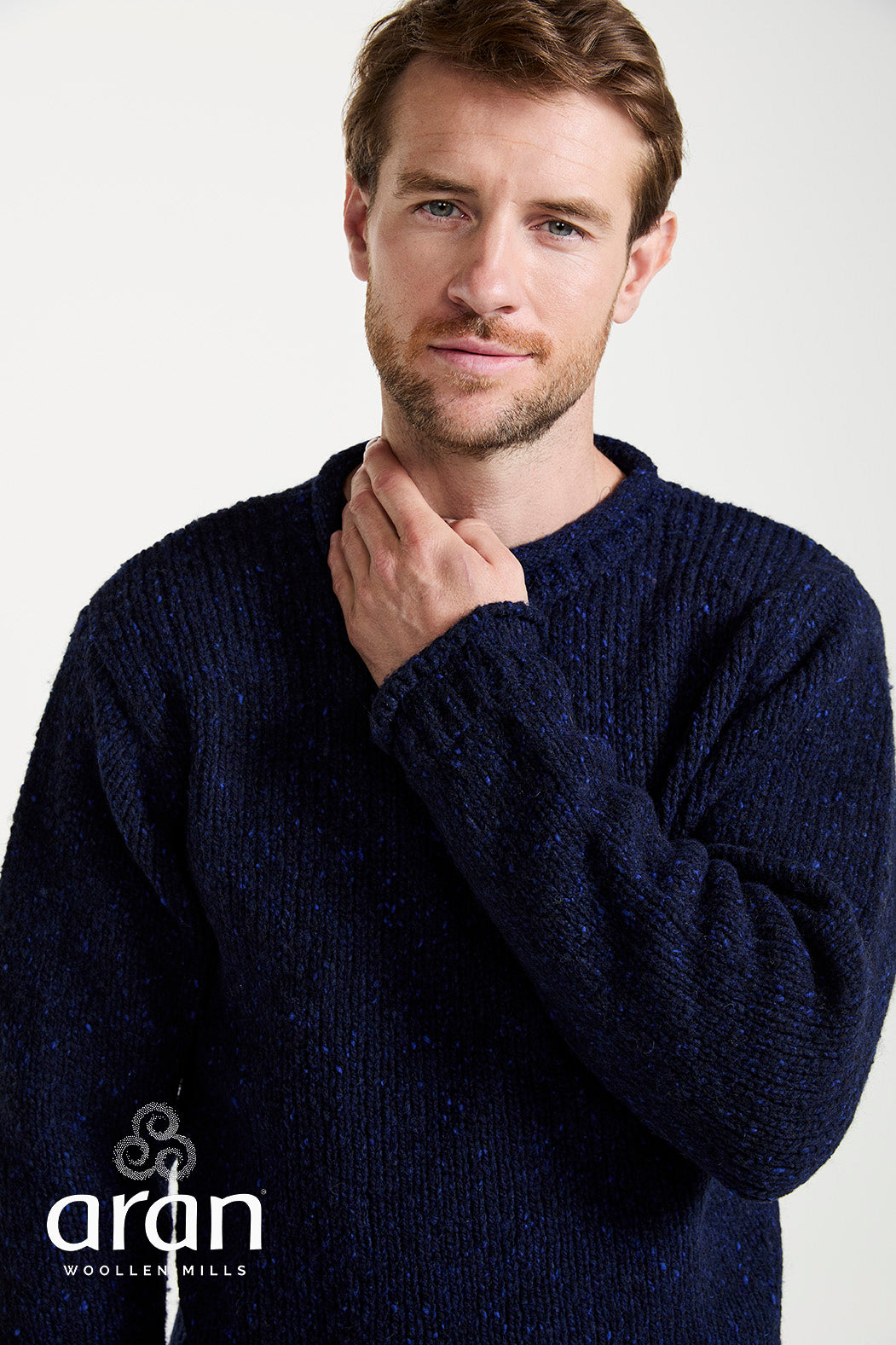 Donegal Tweed Roll Neck Sweater | Navy