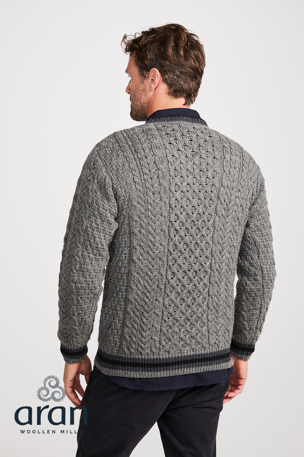 Mens 100% Merino Stripe Crewneck Sweater