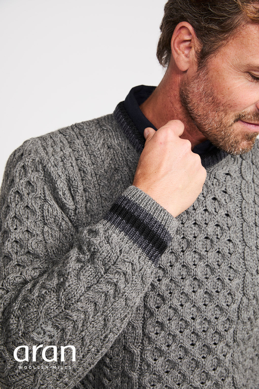 Mens 100% Merino Stripe Crewneck Sweater