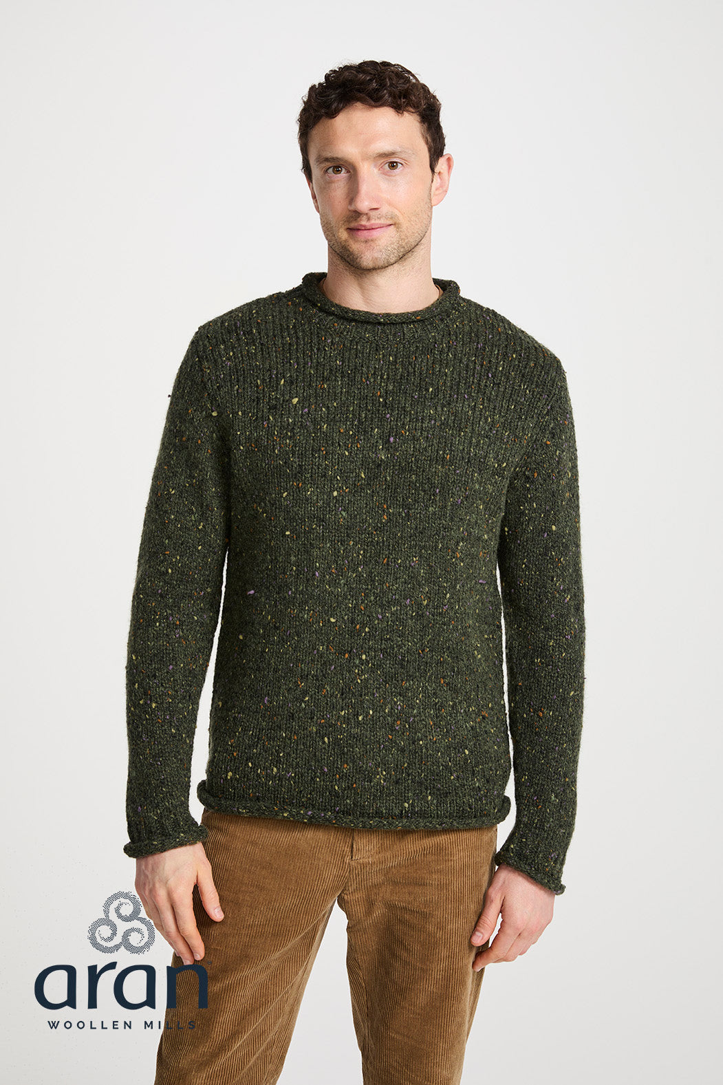 Donegal Tweed Roll Neck Sweater | Green