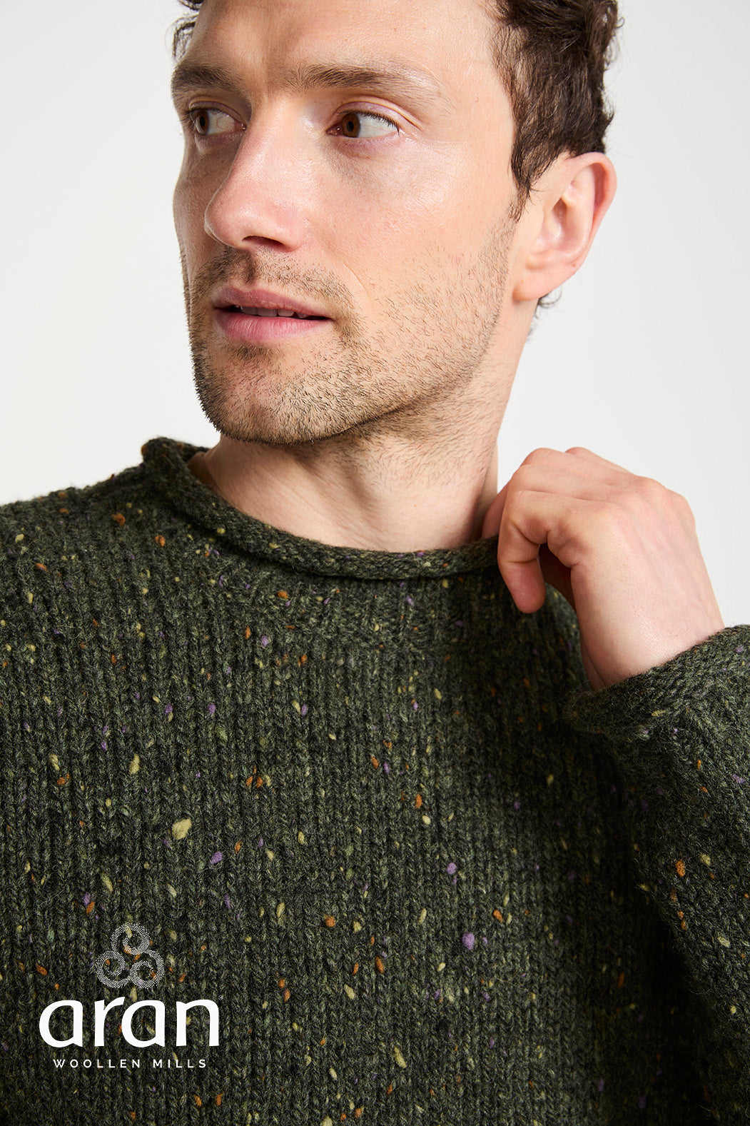 Donegal Tweed Roll Neck Sweater | Green