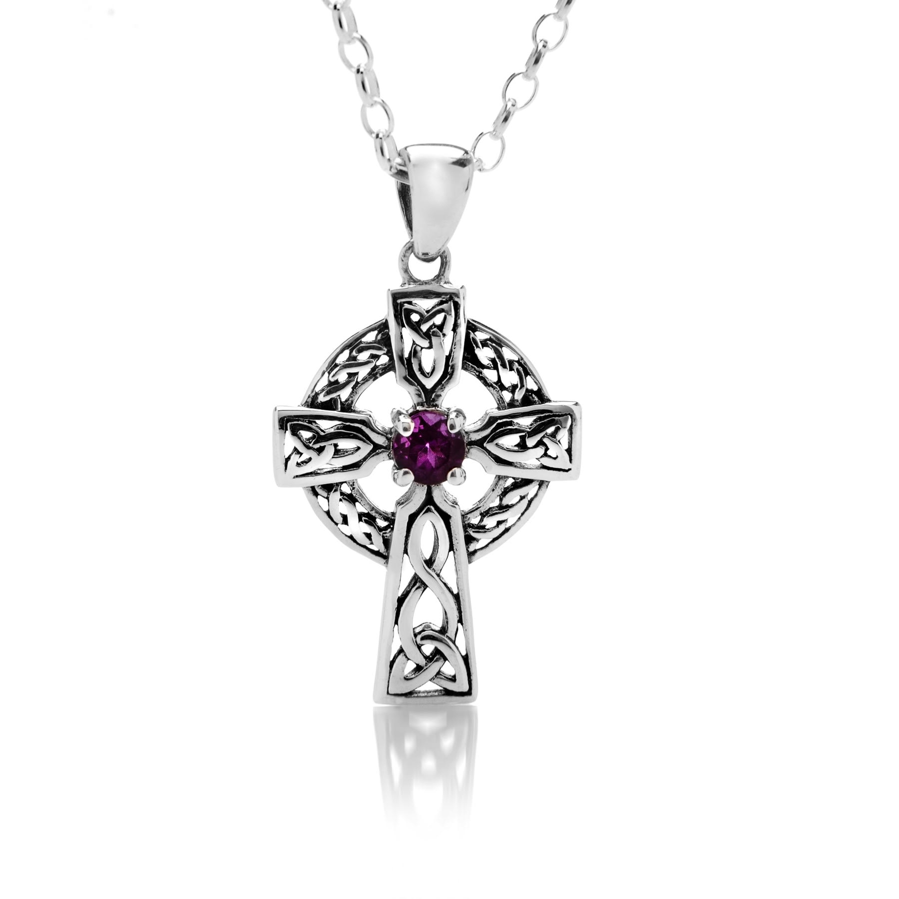 Silver Amethyst Celtic Cross Necklace