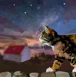 Night Cat Greeting Card (Blank)