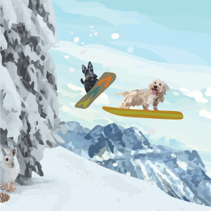 Snowboarding Dogs Greeting Card (Blank)