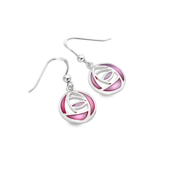 Sterling Silver MacKintosh Rose with Mother Of Pearl Earrings