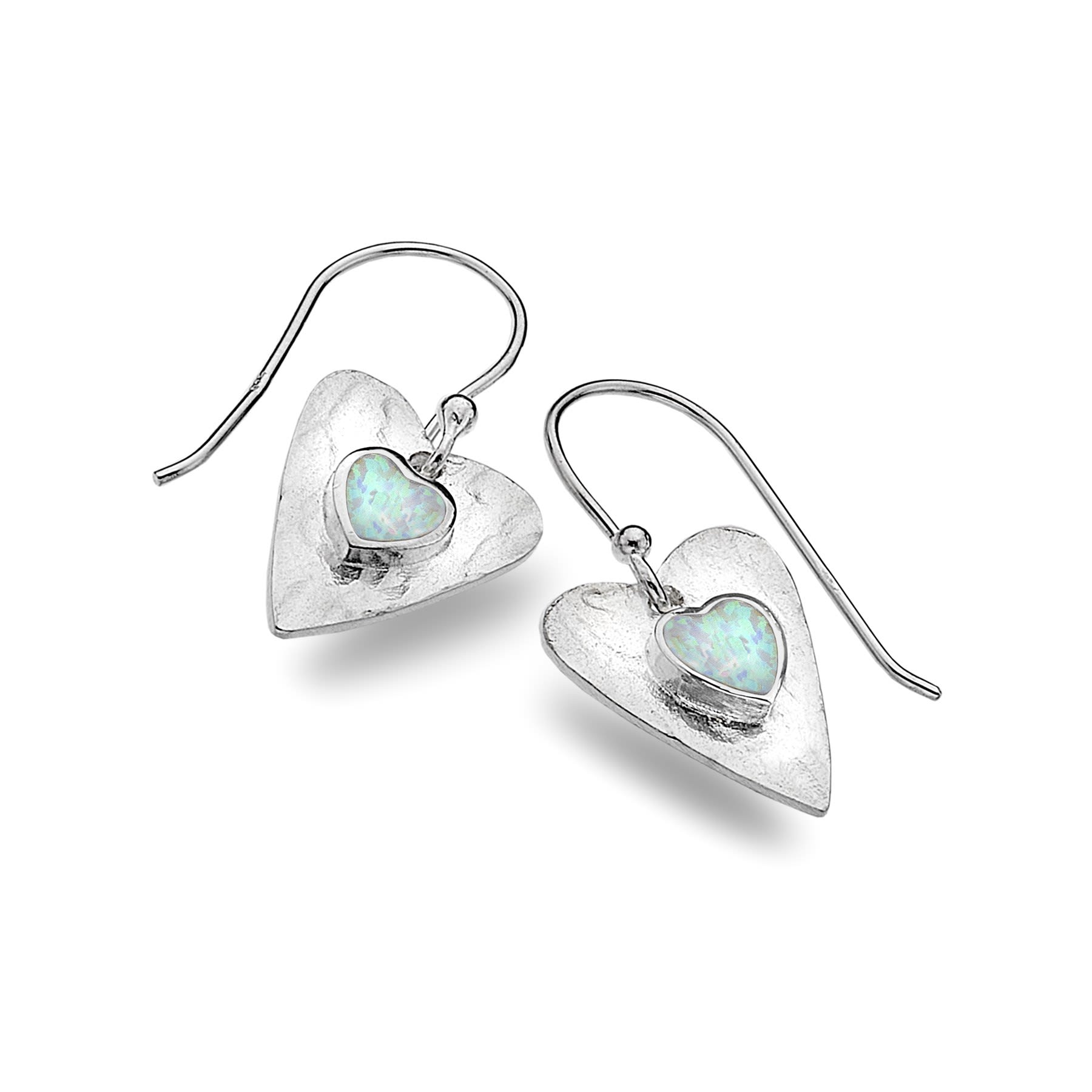Sterling Silver Textured Heart Opal Earrings