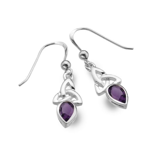 Sterling Silver Celtic Trinity With Amethyst Earrings