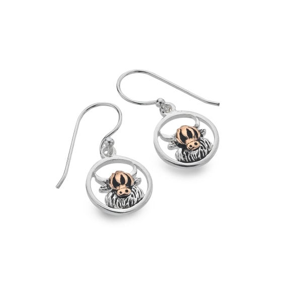 Sterling Silver Highland Cow Rose GP Earrings
