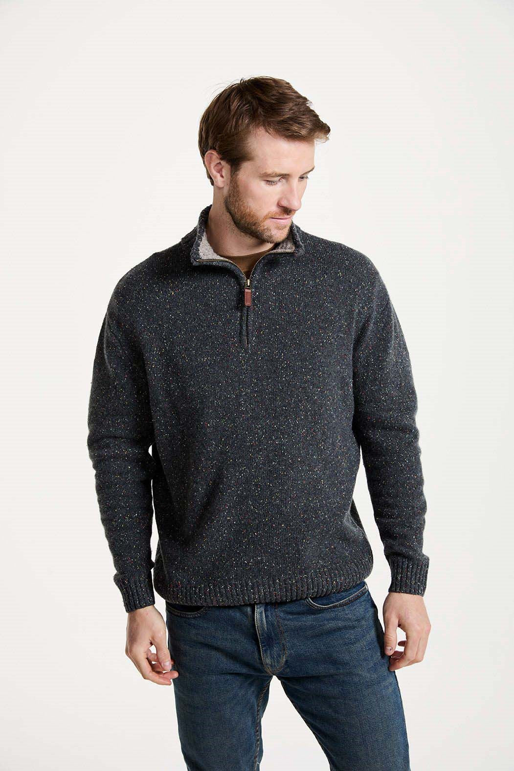 Aran Woollen Mills Troyer Zipper Sweater In Graphite