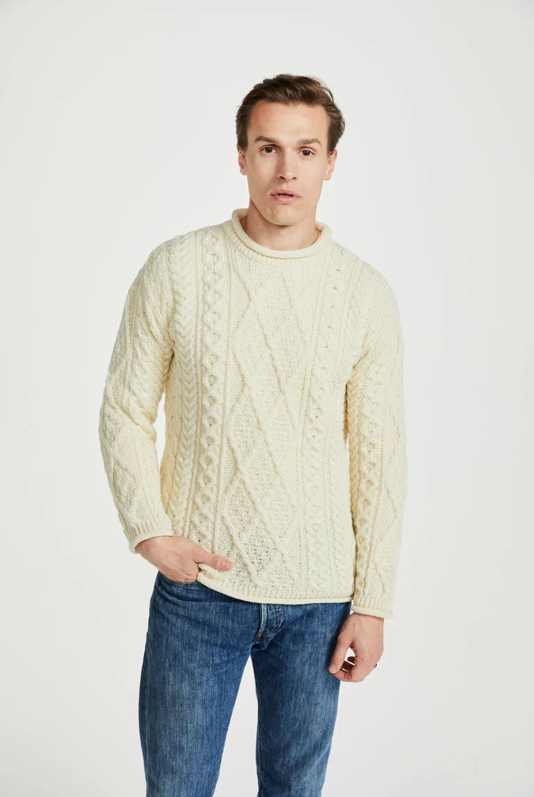 Roll Neck Heritage Aran Crew | Cream