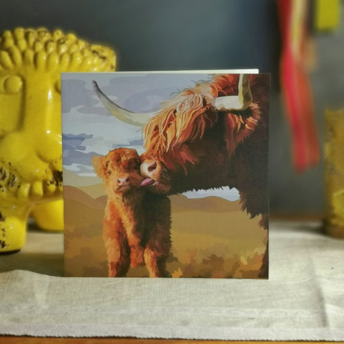 Periodic Society Kiss Highland Cow Blank Greeting Card