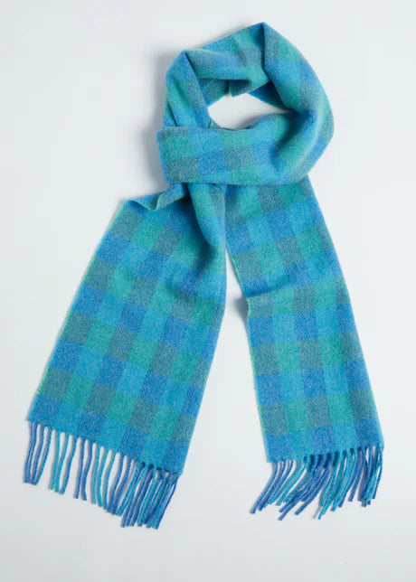 Blue & Green Check Lambswool Scarf 100% Lambswool Scarf