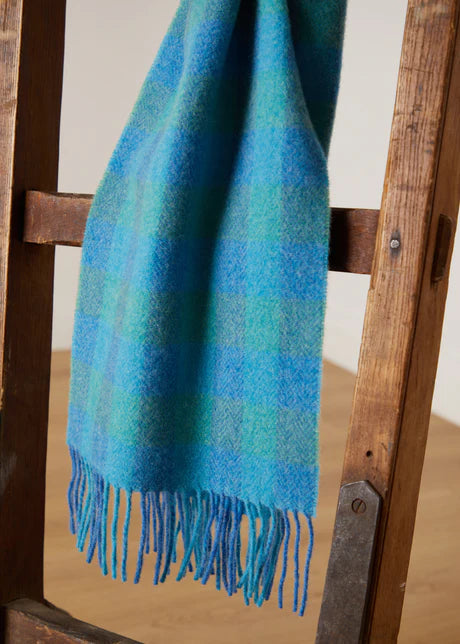 Foxfod Blue & Green Check Lambswool Scarf