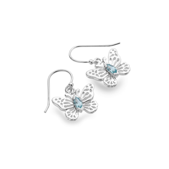 Sterling Silver Butterfly with Blue Topaz Earrings