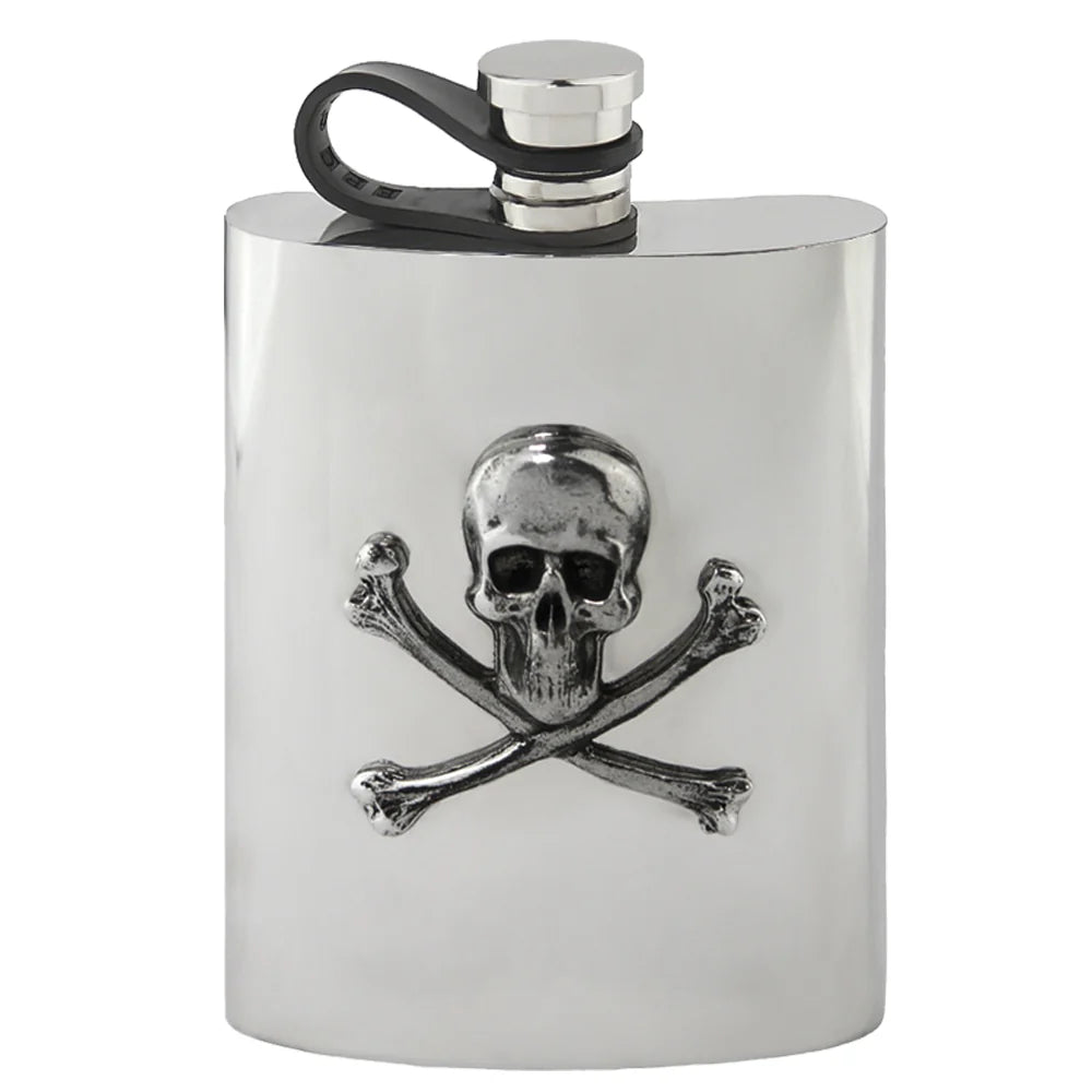 6oz Flexi Cap Skull & Crossbones Pewter Hip Flask