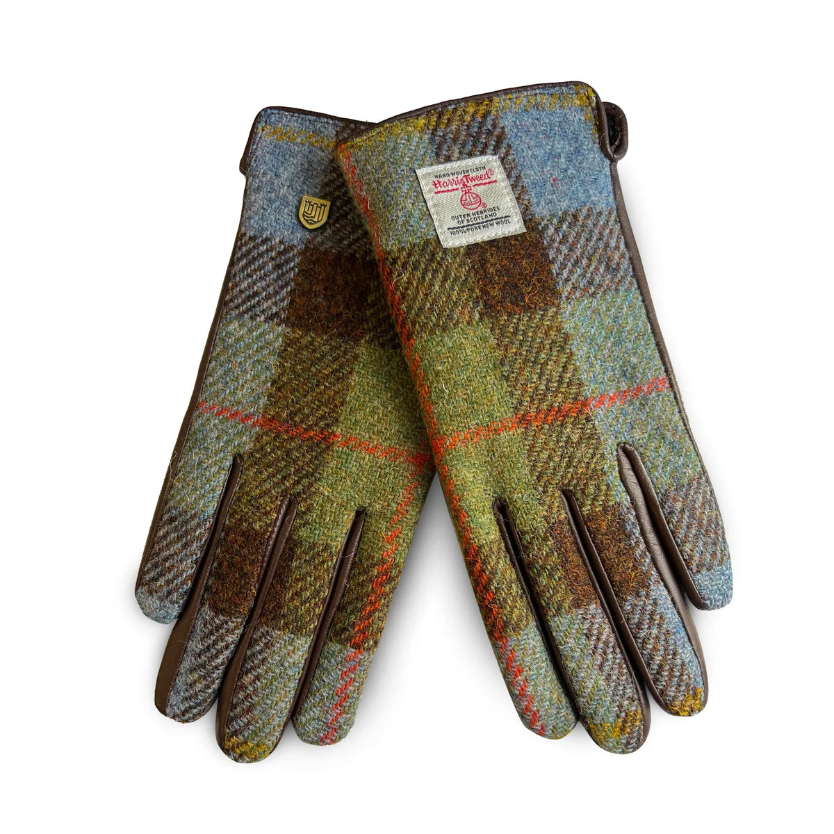 Chestnut Blue Tartan Harris Tweed Gloves