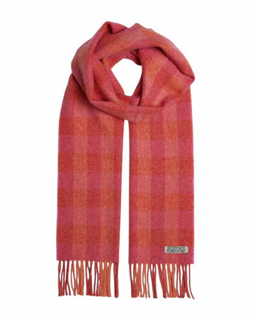 Foxford Orange & Pink Check Lambswool Scarf
