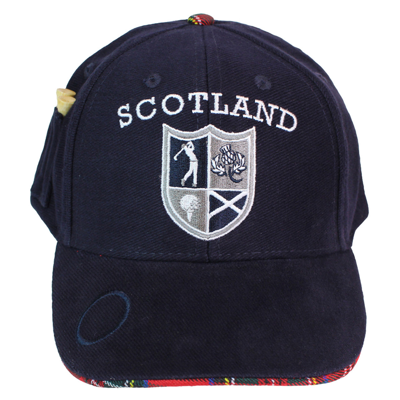 Scotland Golf Crest Tee Ball Cap | Red Tartan Navy