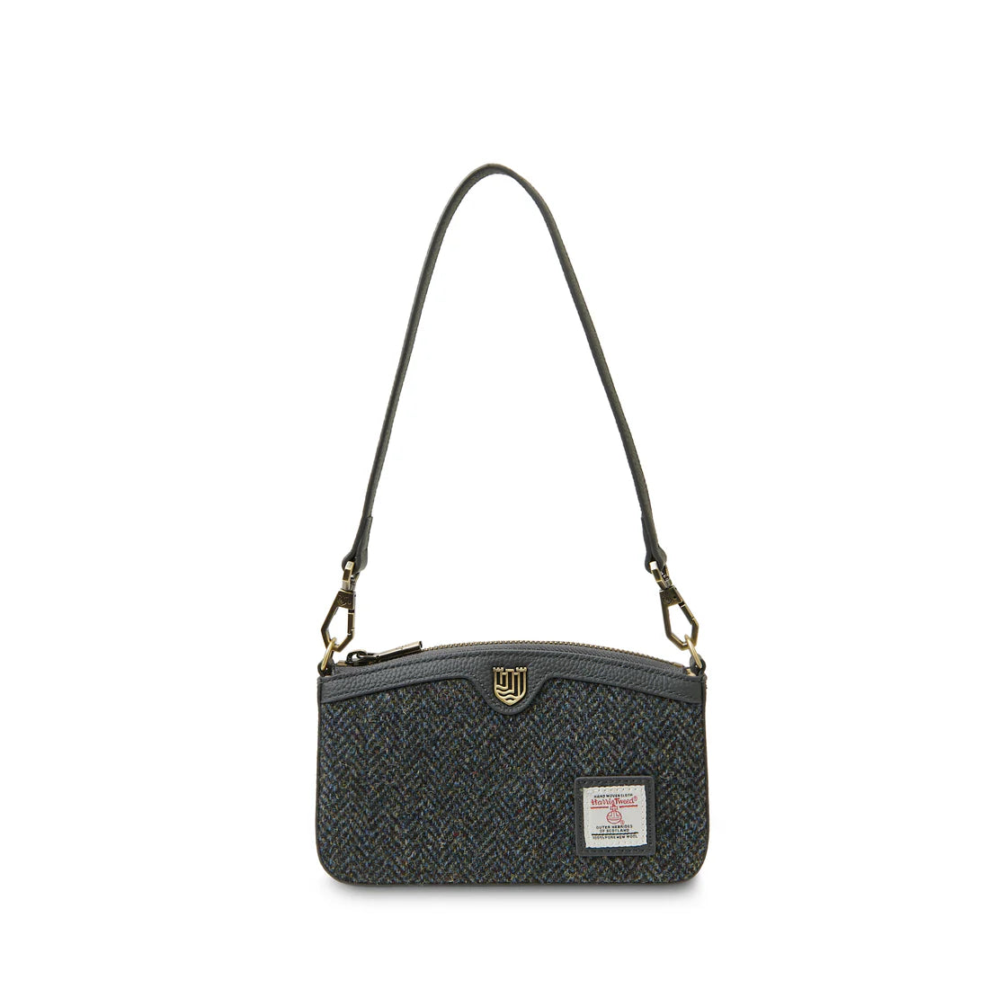 Islander Ailsa Leather Purse Black And Grey Herringbone