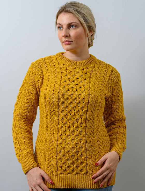 Ladies Aran Shaped Sweater Sunflower Yellow