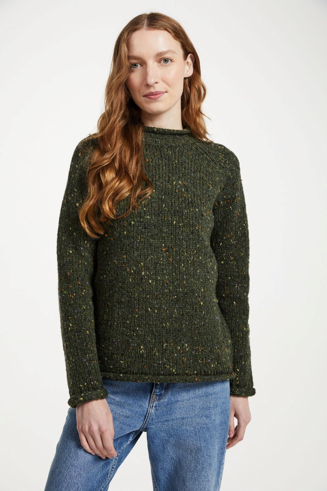 Ladies Roll Neck Raglan Crew Sweater | Green