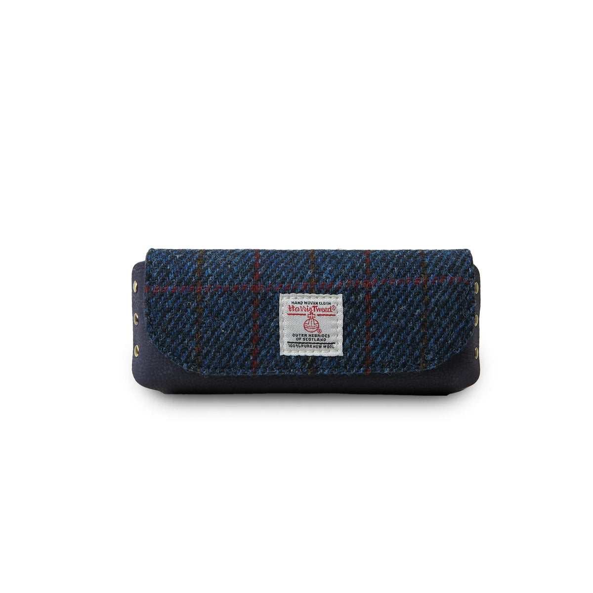 Leather Glasses Case Navy Over Check