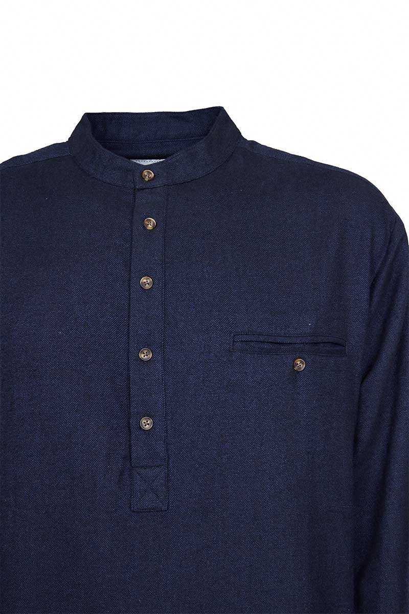 Men's Flannel Grandfather Shirt – Navy Melange Twill