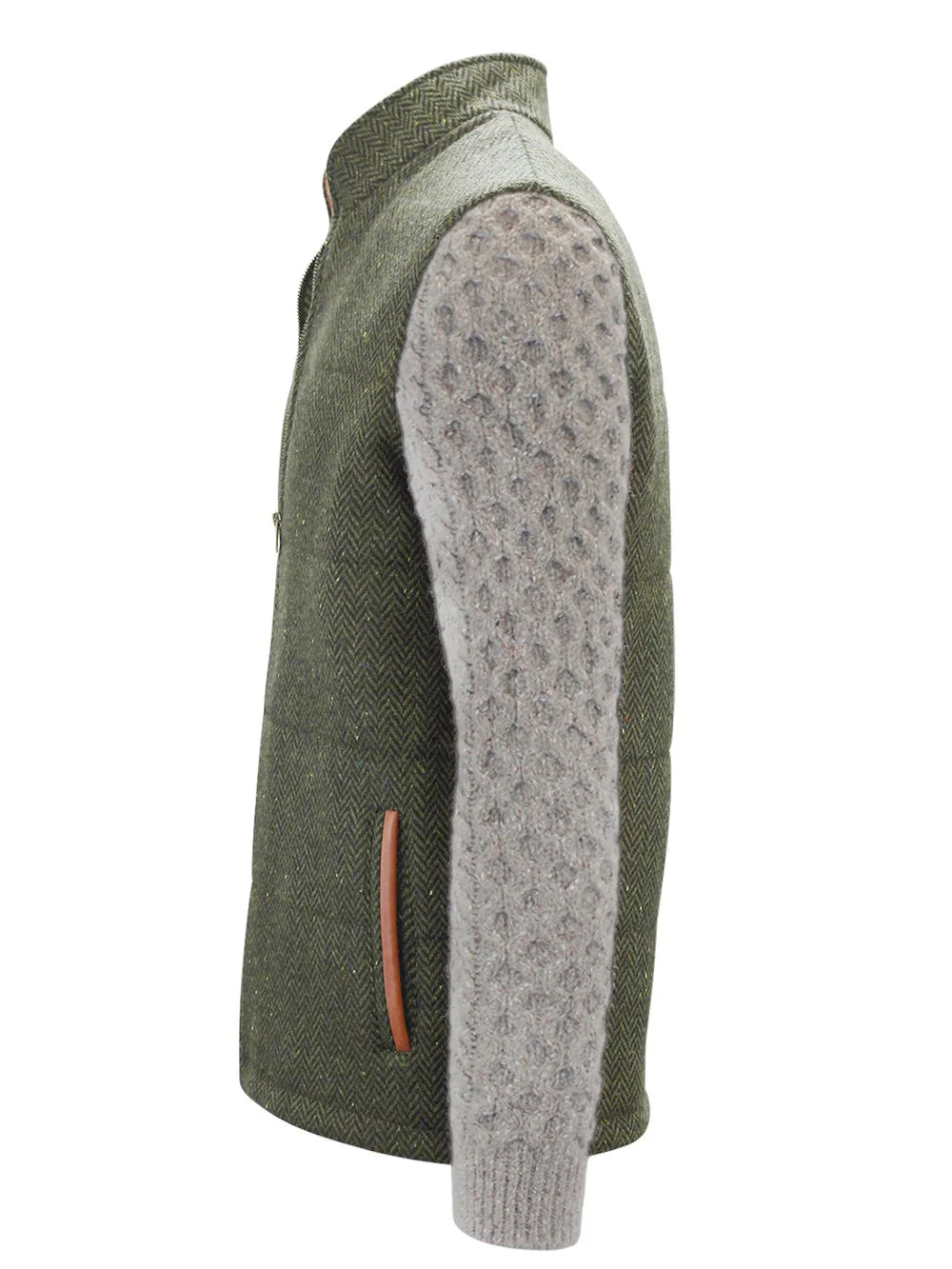 Celtic Tweed Moss Green Shackleton Jacket with Cable Knit Sleeve