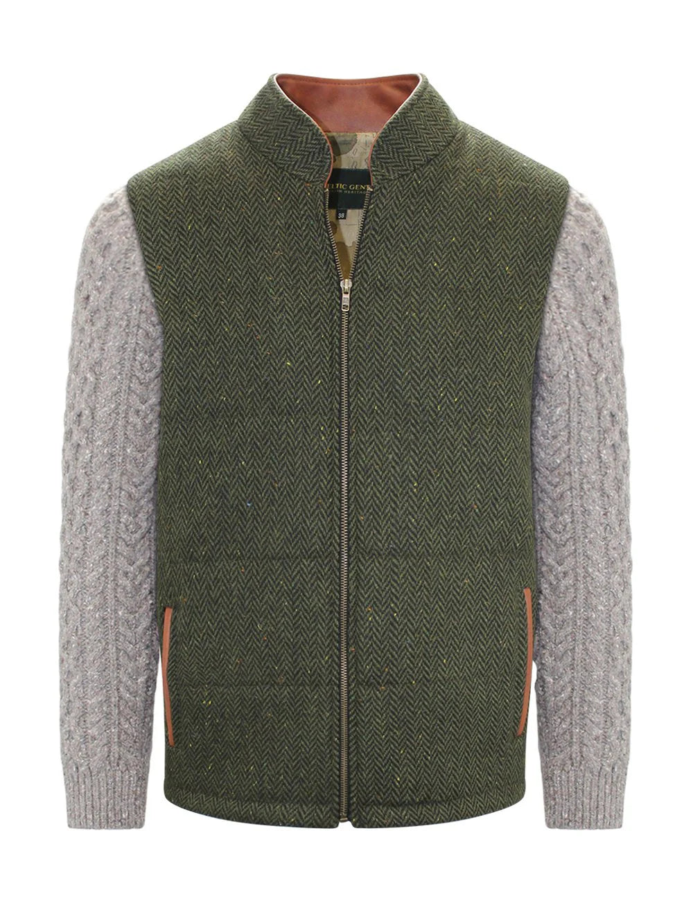 Celtic Tweed Moss Green Shackleton Jacket with Cable Knit Sleeve