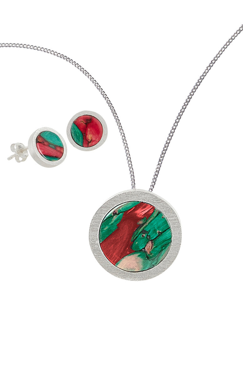 Heathergem Round Ness Satin Silver Pendant and Round Stud Earrings Set