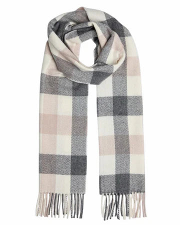 Neutral Block Check Lambswool Scarf