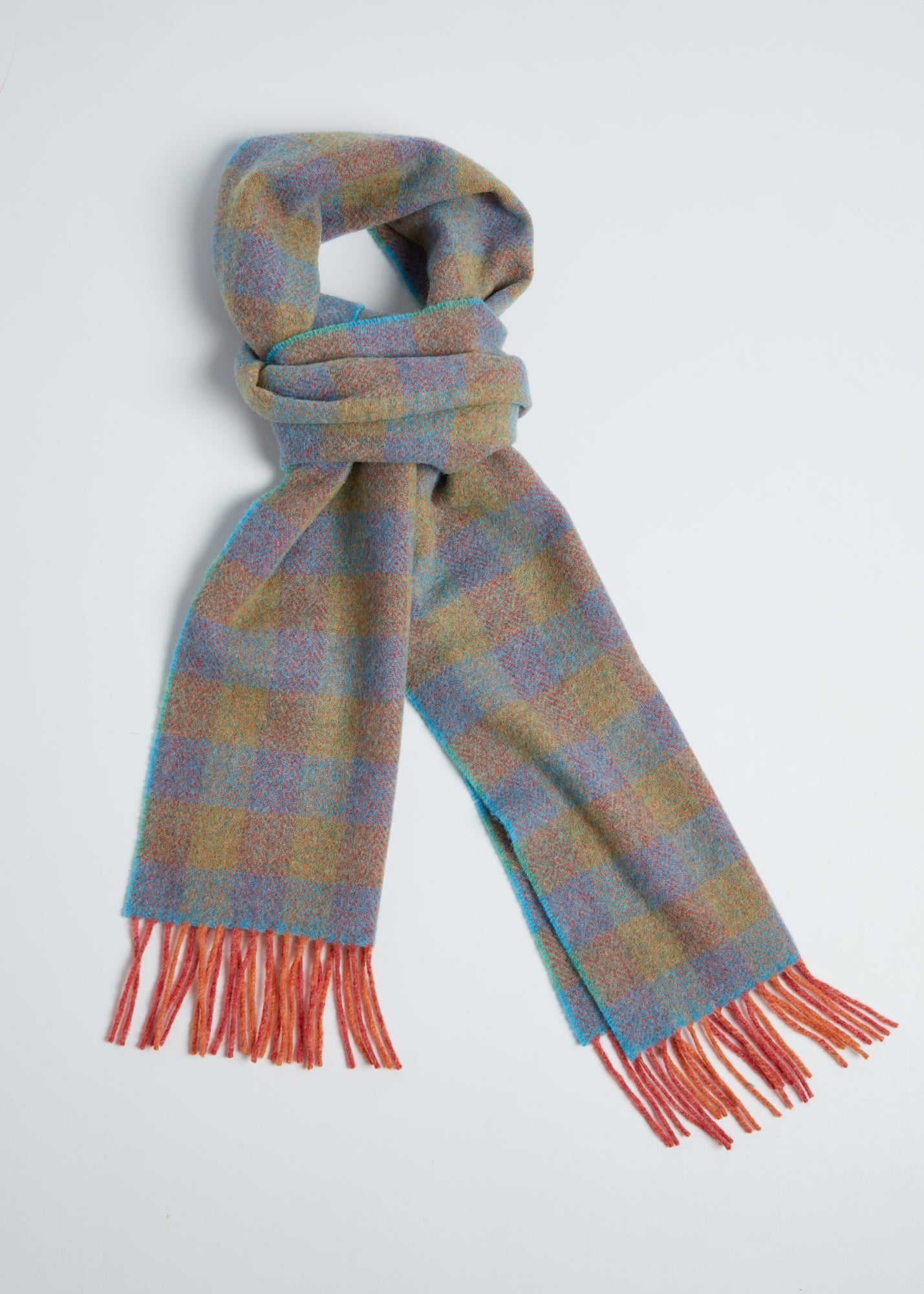 Foxford Orange and Blue Small Check Lambswool Scarf