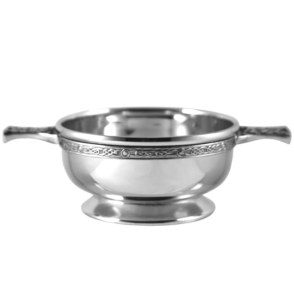 3.5" Celtic Knot Handle Pewter Quaich Bowl