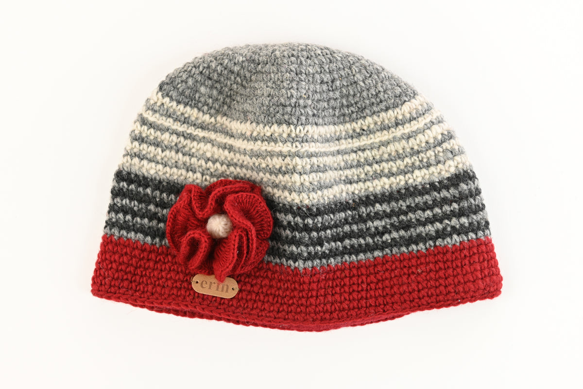 Crochet Cap with Flower Corsage