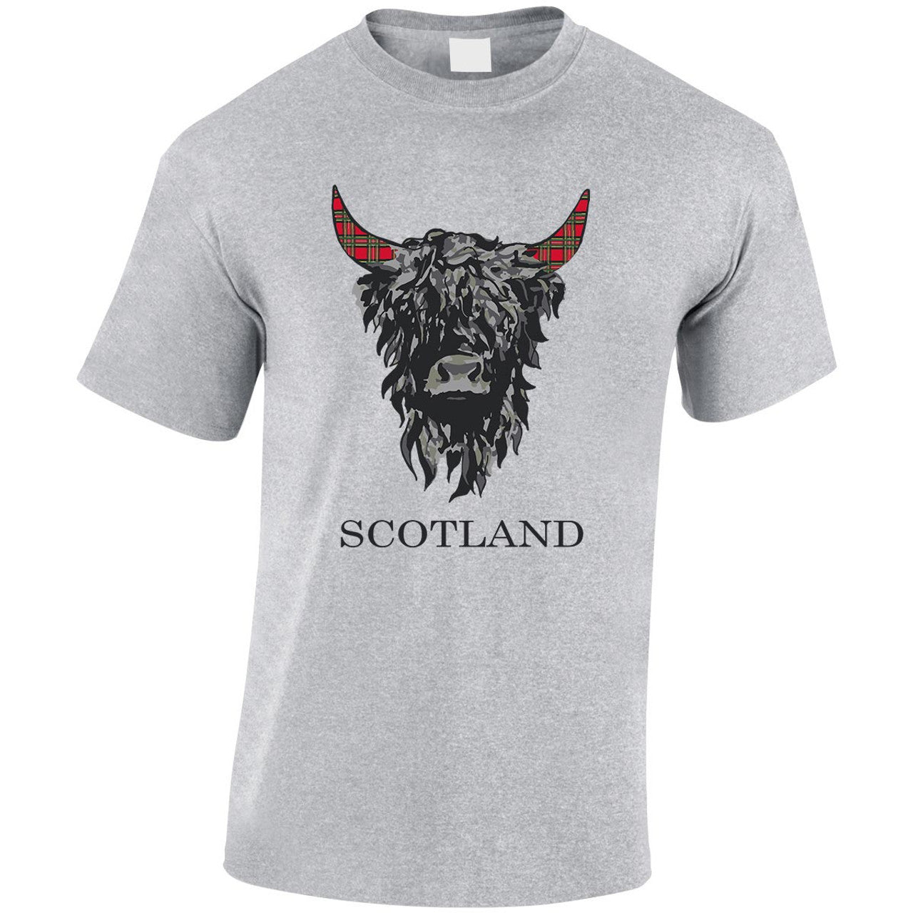 Tartan Highland Cow T-Shirt | Sports Grey