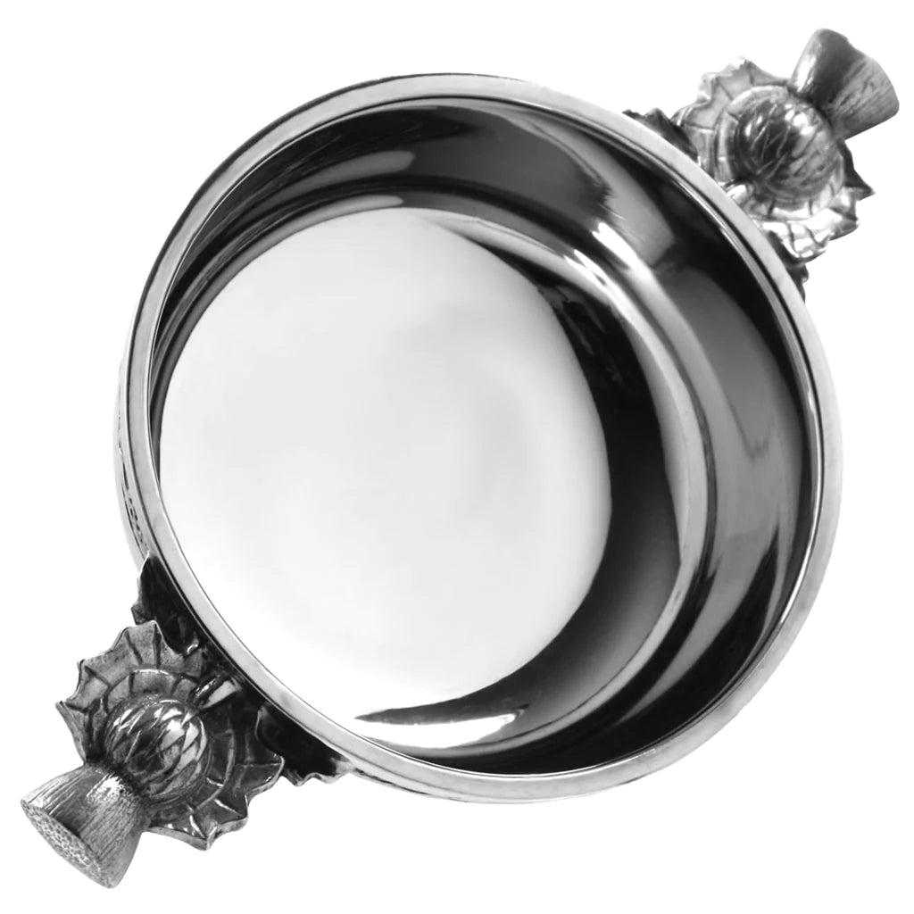 3.5" Scottish Thistle Handle Pewter Quaich Bowl