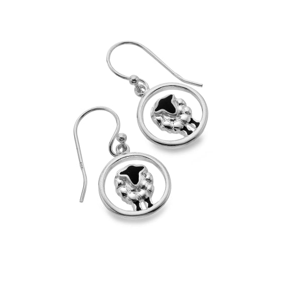 Sterling Silver Sheep face Black Enameled Round Frame Earrings