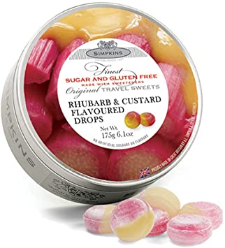 Simpkins Sugar Free Rhubarb and Custard Drops Travel Sweets