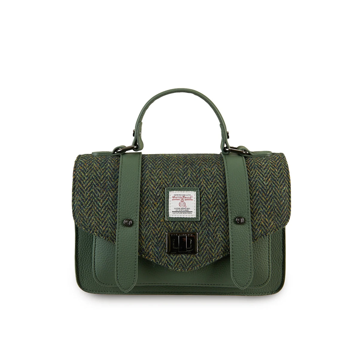 The Leather Mini Satchel Green Herringbone