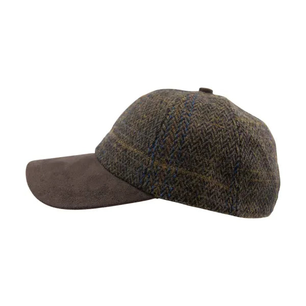 Brown Checked Tweed Baseball Cap