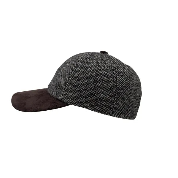 Tweed Suede Baseball Cap Black Cream Mix