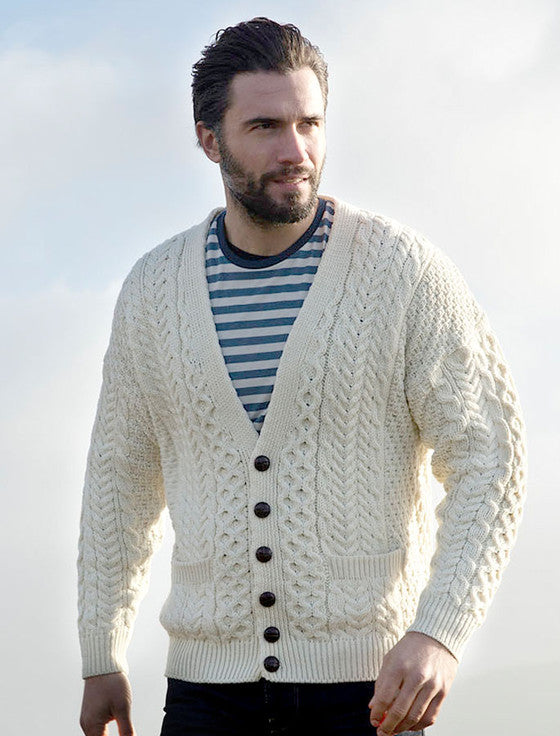 Merino Wool V Neck Cardigan White