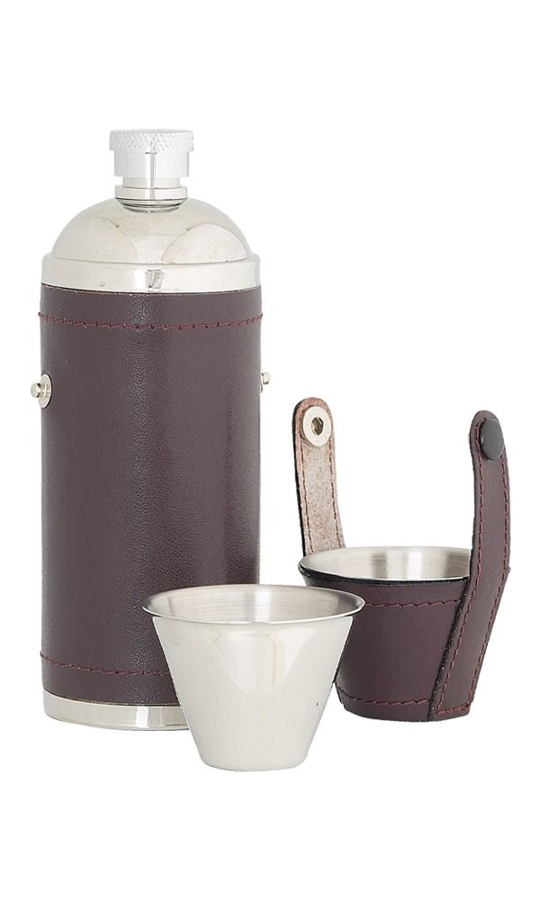 8oz Leather Sportsman Flask With Cups