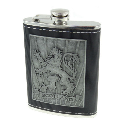 8oz Metal Plate Hip Flask with Embossed Lion Design