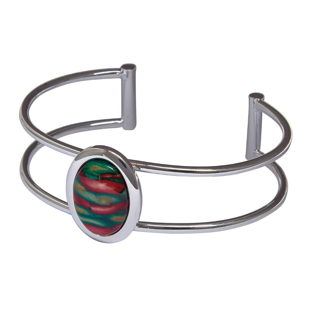 Heathergem Double Bar Bangle with Oval Stone