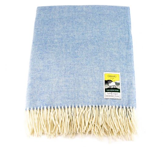 100% Wool Herringbone Travel Rug - Blue
