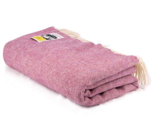 100% Wool Herringbone Travel Rug - Pink